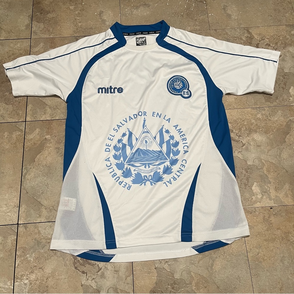 Mitre El Salvador Soccer Jersey - White and Blue